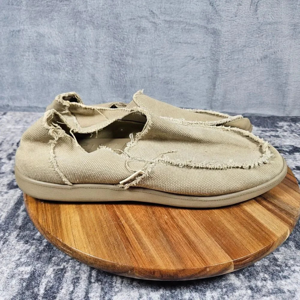 Crocs Santa Cruz Shoes Mens 12 Khaki Beige Canvas Slip On Loafers Comfort Preppy